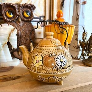 Vintage Royal Sealy Japan Teapot Ceramic 3d fruit With Metal Handle
